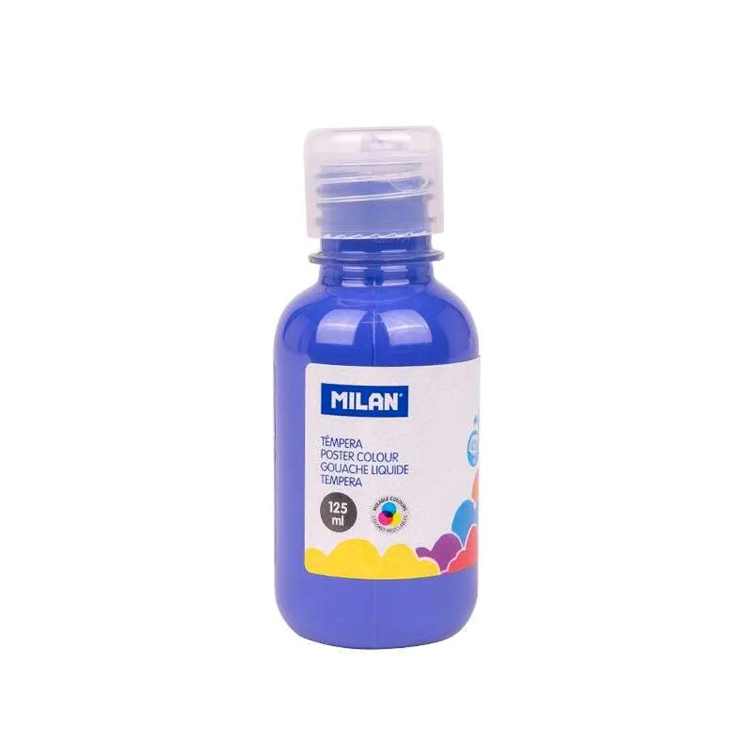 Milan Botella de Tempera 125ml - Tapon Dosificador - Secado Rapido - Mezclable - Color Azul Marino 1