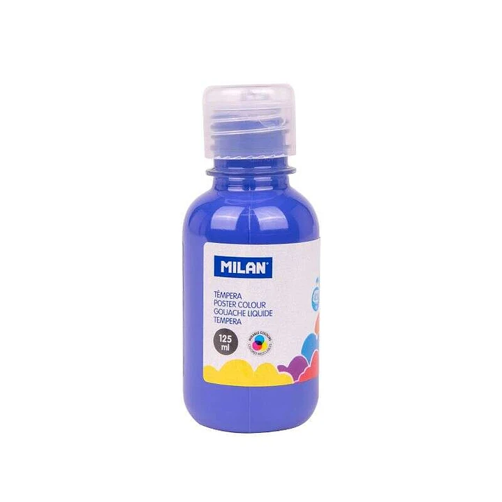Milan Botella de Tempera 125ml - Tapon Dosificador - Secado Rapido - Mezclable - Color Azul Marino 1