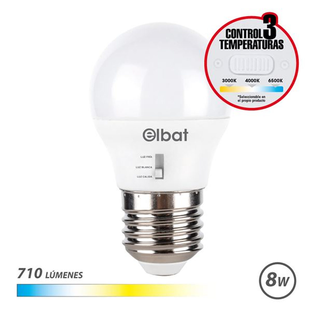 Elbat Bombilla LED G45 - 8W - 710Lm - E27 - Selector de Luz - Calida 3000K, Blanca 4000K y Fria 6500K 1
