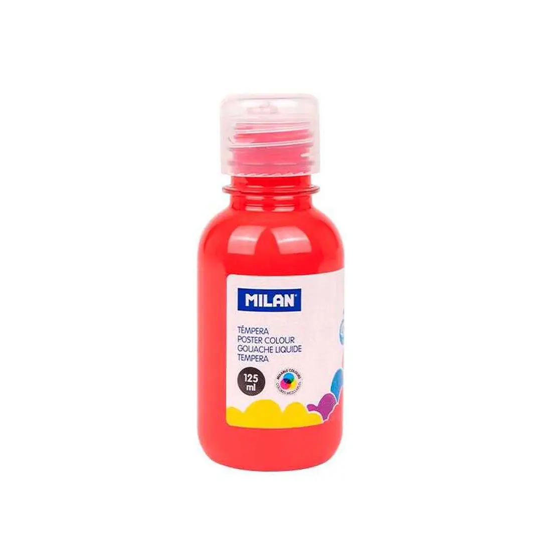 Milan Botella de Tempera 125ml - Tapon Dosificador - Secado Rapido - Mezclable - Color Rojo 1