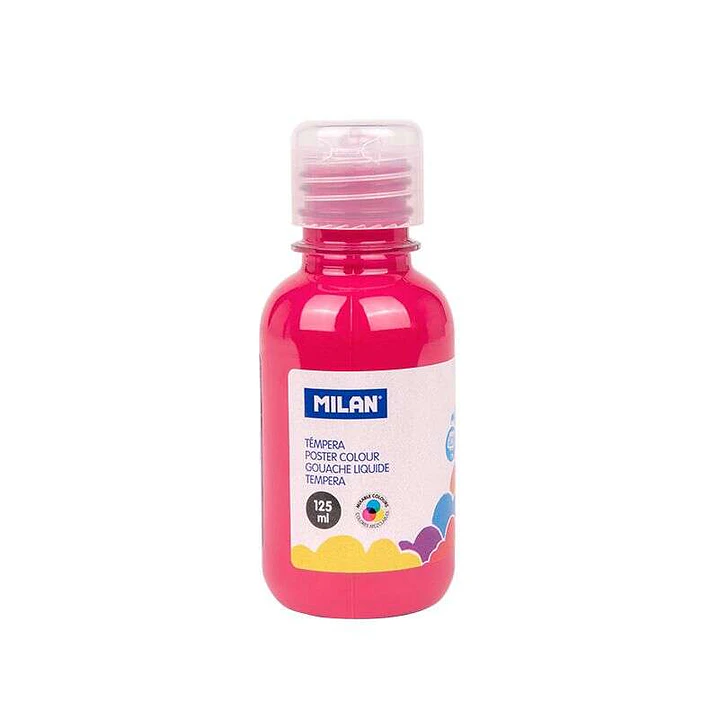 Milan Botella de Tempera 125ml - Tapon Dosificador - Secado Rapido - Mezclable - Color Magenta 1
