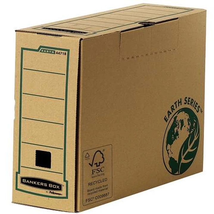 Fellowes Bankers Box Earth Caja de Archivo Definitivo Folio 100mm - Montaje Manual - Carton Reciclado Certificacion FSC - Color Marron 1
