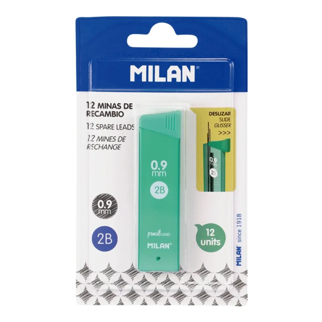 Milan Pack de 12 Minas Grafito 0.9mm - Dureza 2B - Color Gris Oscuro 1