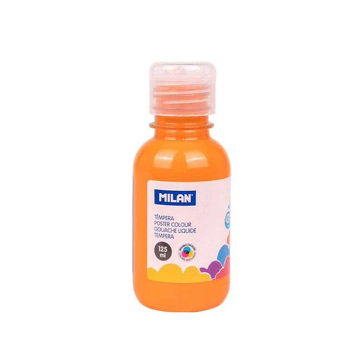 Milan Botella de Tempera 125ml - Tapon Dosificador - Secado Rapido - Mezclable - Color Naranja 1