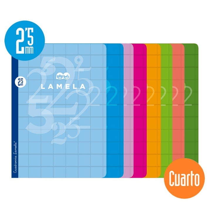 Lamela Pack de 10 Libretas Grapadas con 50 Hojas de 70g/m2 con Margen - Formato Cuarto - Pauta Cuadrovia de 2.5mm - Cubierta de Cartoncillo Plastifica 1