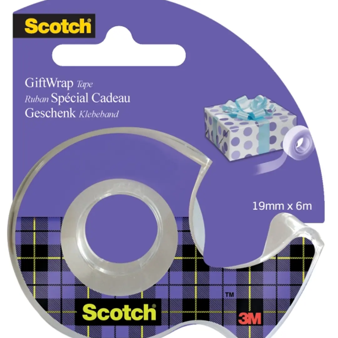 Scotch Giftwrap Cinta Adhesiva Satinada 19mm x 6m - Especial para Envolver Regalos - Incluye Dispensador - Color Transparente 1