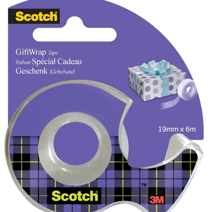 Scotch Giftwrap Cinta Adhesiva Satinada 19mm x 6m - Especial para Envolver Regalos - Incluye Dispensador - Color Transparente 1