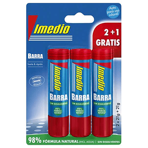 Imedio Pack de 3 Barras de Pegamento de 21grs - Sin Disolventes - Lavable - Apto para Uso Escolar