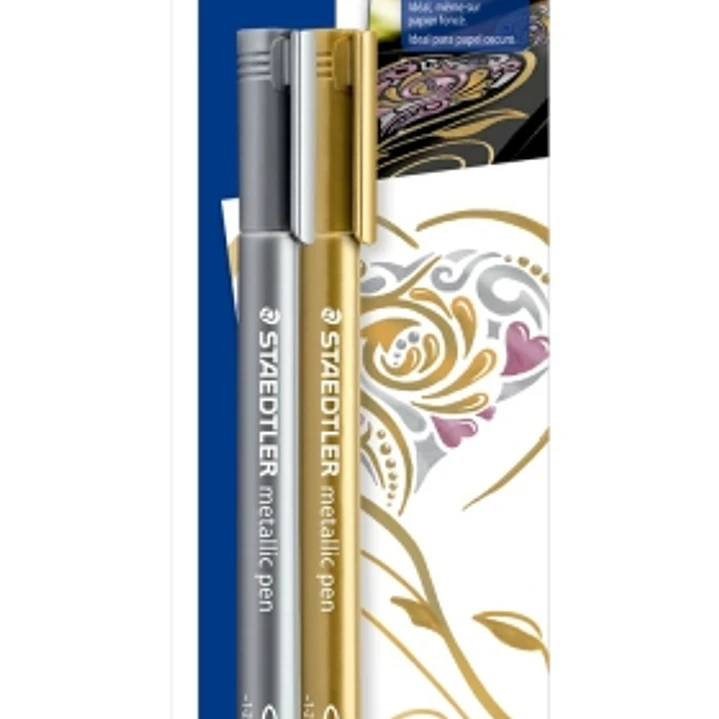 Staedtler Metallic Pen Pack de 2 Rotuladores de Punta Fina - Trazo 1 - 2mm - Tinta Base de Agua - Colores Oro y Plata 1
