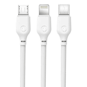 XO Cable de Carga Rapida 3 en 1 - Micro, Tipo C y Lightning a USB - 1m - Color Blanco