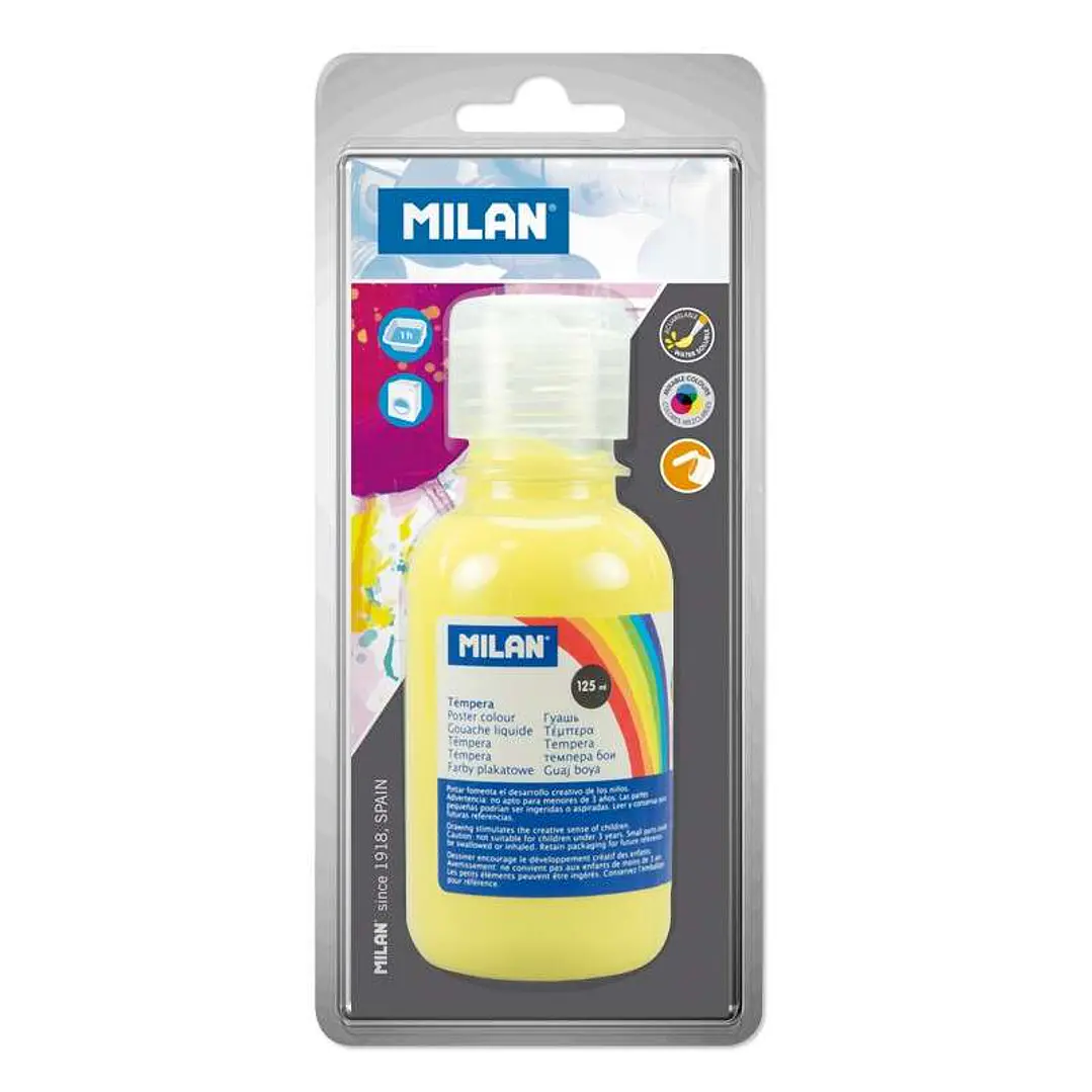 Milan Botella de Tempera 125 ml - Tapon Dosificador - Secado Rapido - Mezclable - Color Amarillo Limon 1