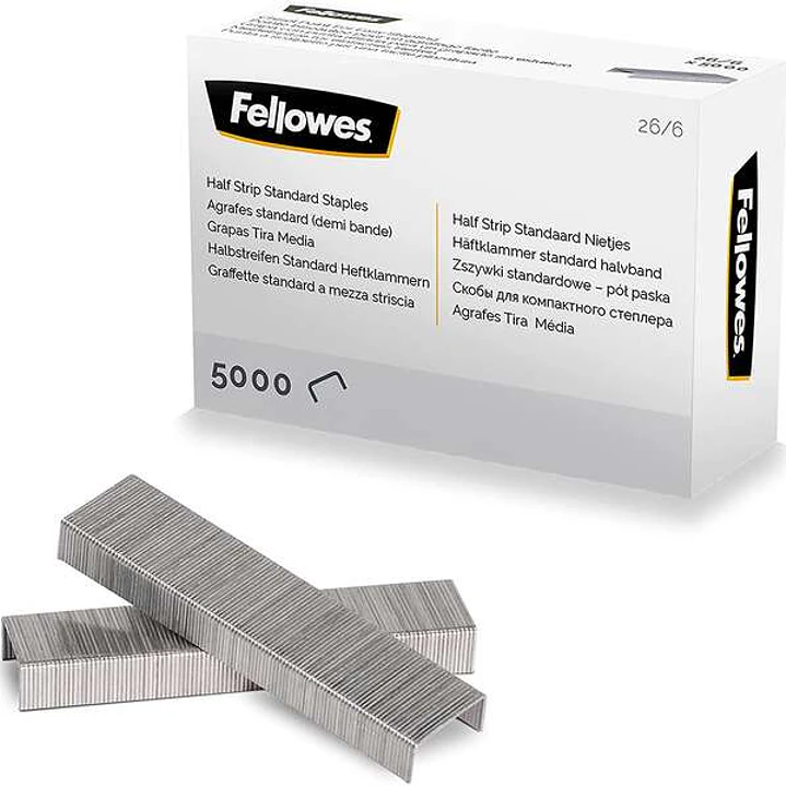 Fellowes Grapas 26/6 Media Carga - Capacidad de Grapado Aprox 25 Hojas - Caja de 5000 Grapas 1