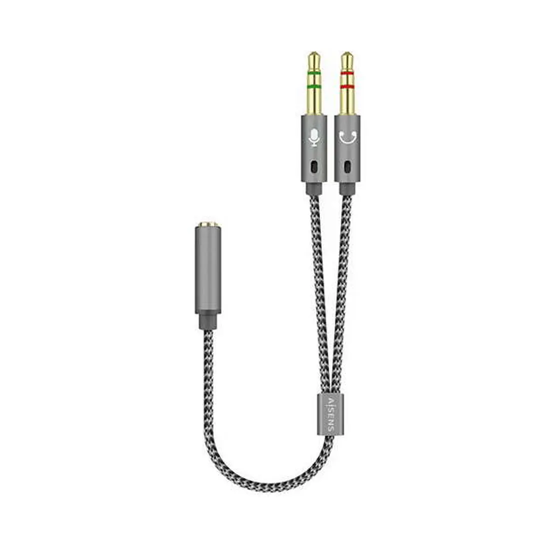 Aisens Cable Adaptador Audio JACK 3.5 4 Pines/H-2xJACK 3.5 3 Pines/M - 25cm - Color Gris 1