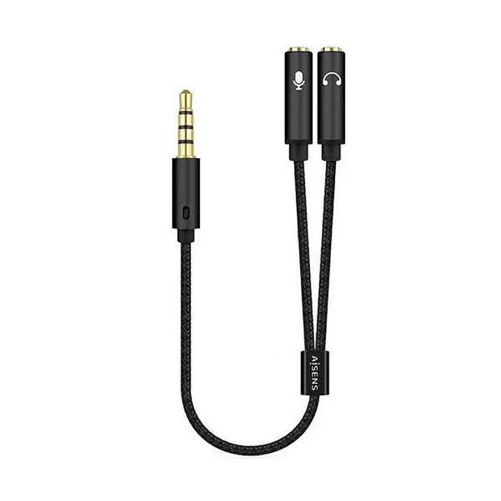 Aisens Cable Adaptador Audio JACK 3.5 4 Pines/M-2xJACK 3.5 3 Pines/H - 25cm - Color Negro 1