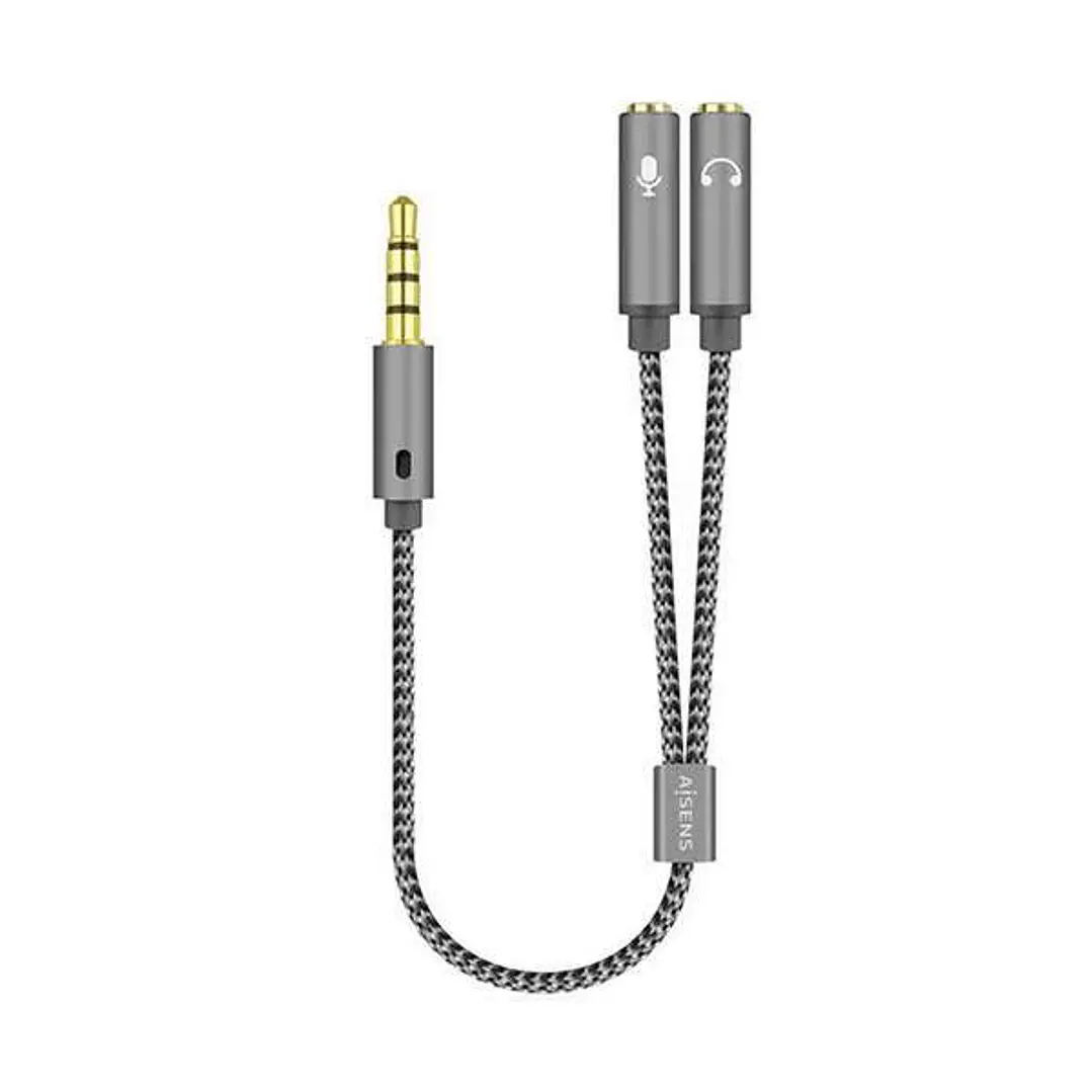 Aisens Cable Adaptador Audio JACK 3.5 4 Pines/M-2xJACK 3.5 3 Pines/H - 25cm - Color Gris 1
