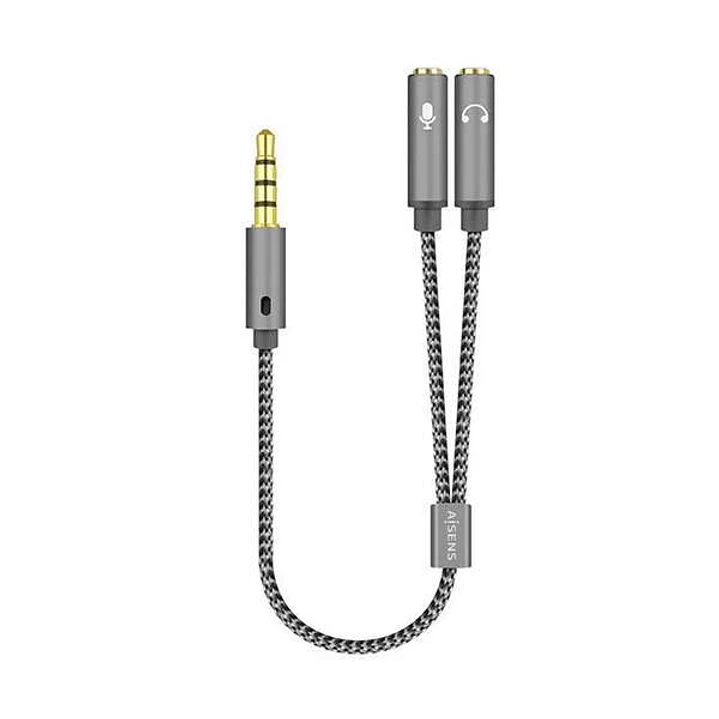 Aisens Cable Adaptador Audio JACK 3.5 4 Pines/M-2xJACK 3.5 3 Pines/H - 25cm - Color Gris 1