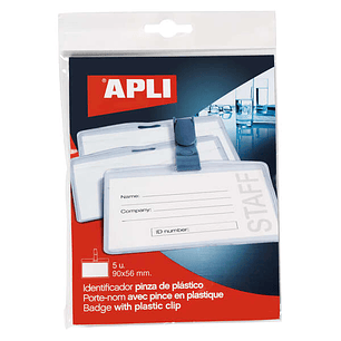 Apli Identificador con Pinza de Plastico para Tarjetas de Visita - Tamaño 90 x 56mm - Ideal para Ferias y Convenciones - Uso en Hospitales, Seguridad 