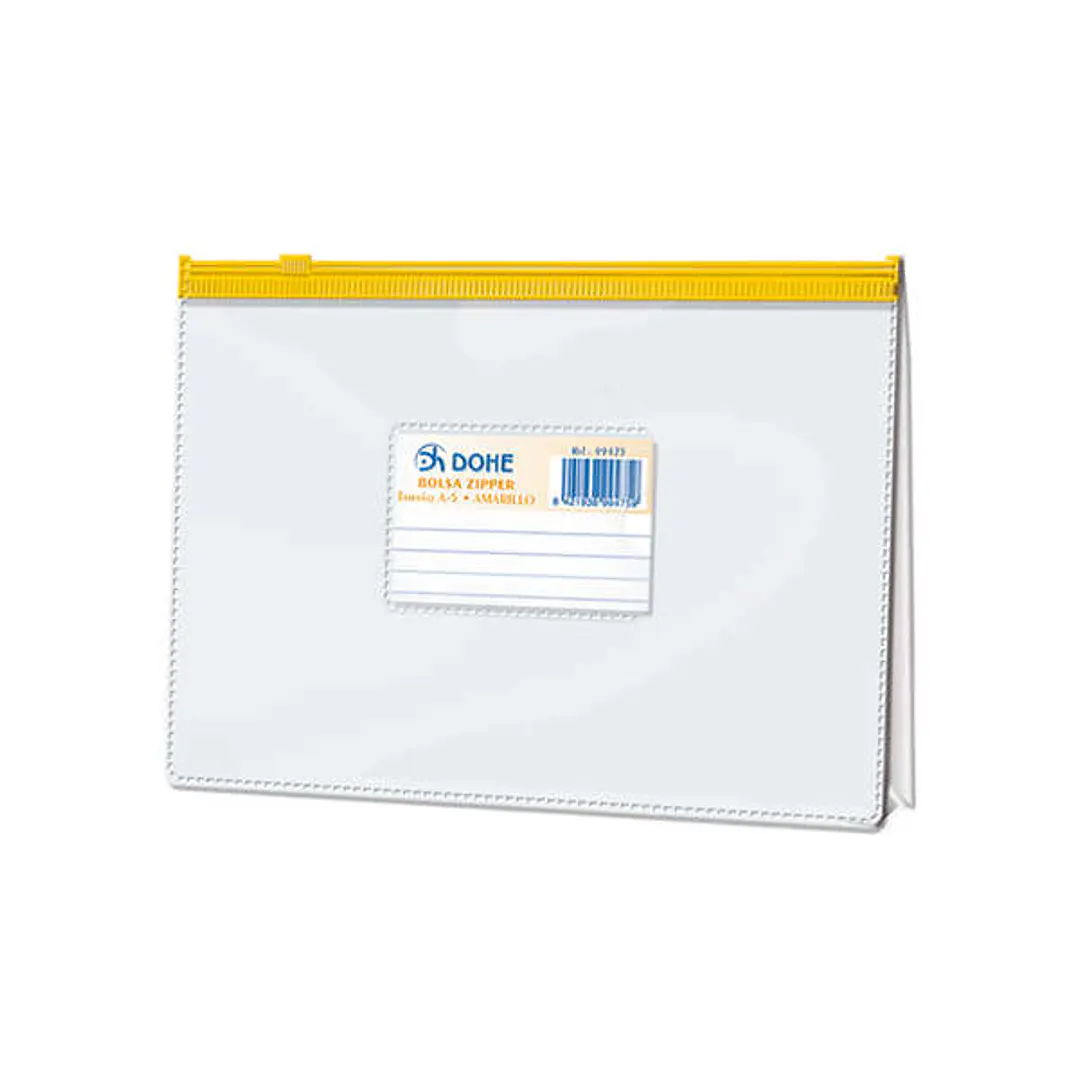 Dohe Bolsa Zipper Apaisada PVC Transparente 200 Micras - Tamaño A5 - Apertura Superior - Cierre Zip Hermetico 1