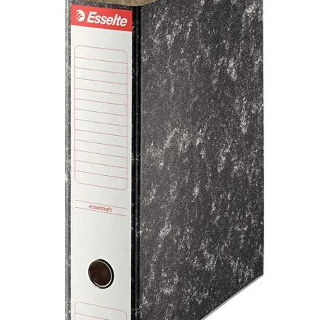 Esselte Archivador de Palanca - Carton - Formato Folio - Lomo 75mm - Capacidad para 500 Hojas - Color Negro Jaspeado 1