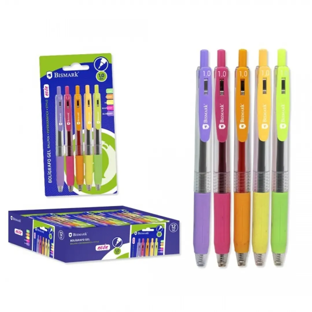 Bismark Pack de 5 Boligrafos Retractiles Tinta Gel - Punta 1.0mm - Escritura Suave - Colores Neon Surtidos 1