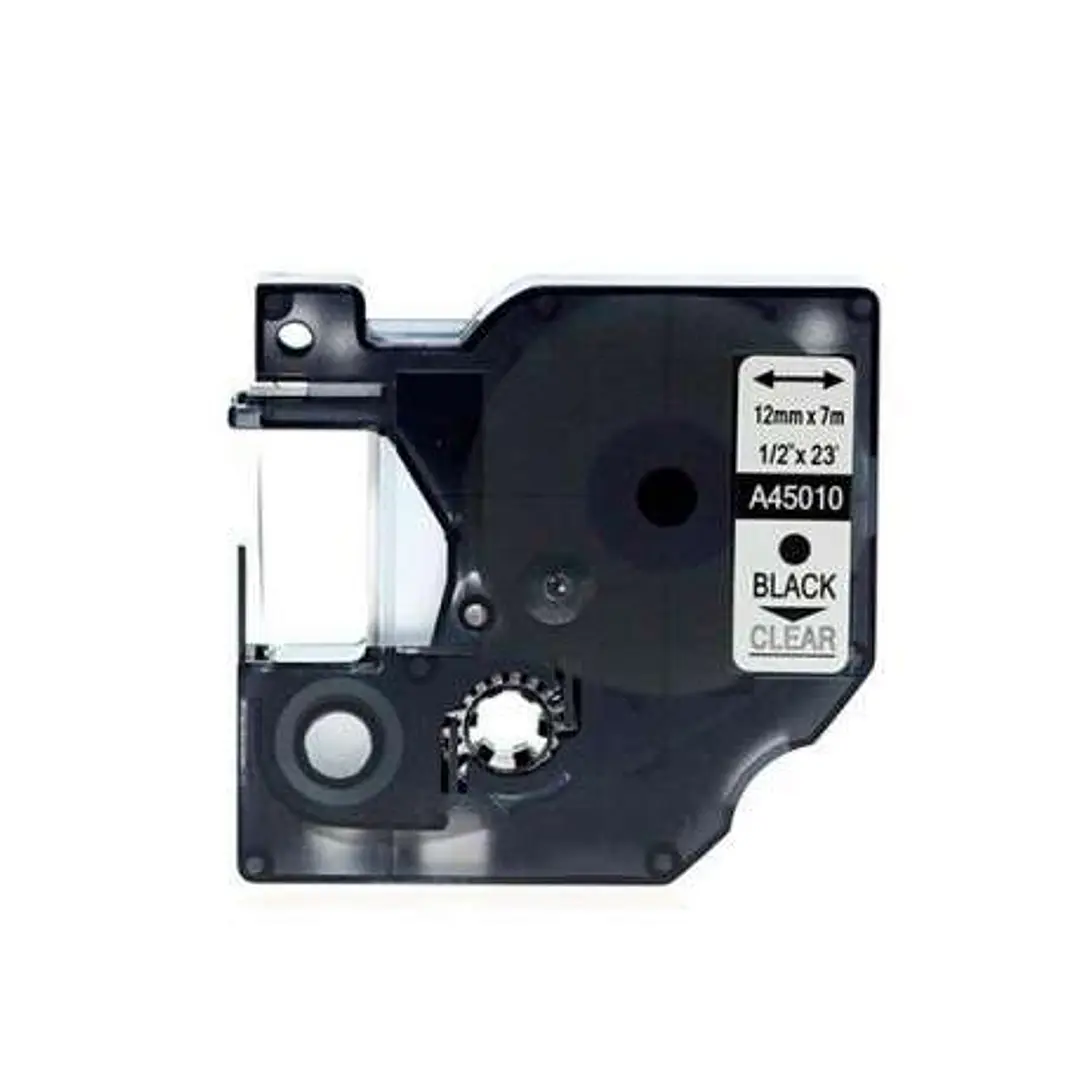 Dymo D1 45010 Cinta de Etiquetas Generica para Rotuladora - Texto negro sobre fondo transparente - Ancho 12mm x 7 metros - Reemplaza S0720500 1