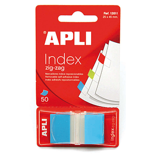 Apli Indices Adhesivos Film Zigzag 45x25mm Dispensador de 50 - Faciles de Aplicar - Diseño Zigzag - Adhesivo de Calidad - Azul