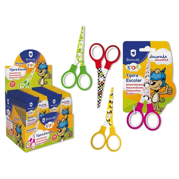 Bismark Kids Deco Tijera Escolar 13cm - Acero de Aleacion Extra - Hojas Decoradas - Mangos en Plastico - Punta Roma - 4 Diseños Surtidos 1