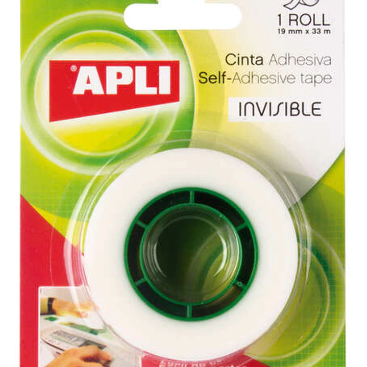 Apli Cinta Adhesiva Invisible 19mm x 33m - Facil de Cortar - Resistente - Ideal para Uso en Oficina - Transparente 1