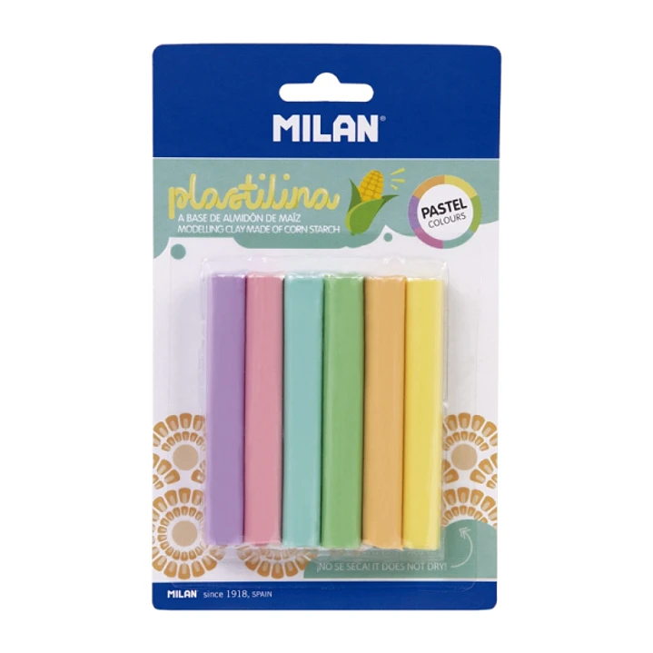 Milan Pack de 6 Barritas Plastilina de Colores - 100% Vegetal - Muy Moldeable - No Se Seca - Colores Mezclables - 70g - Colores Surtidos 1
