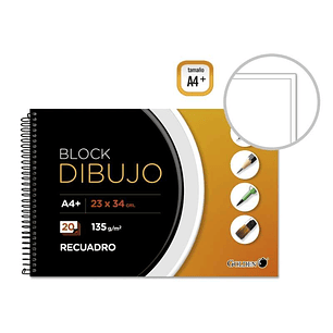Golden Cuaderno de Dibujo A4+ con 20 Hojas - Papel de 135gr - Recuadro Interior Tamaño A4