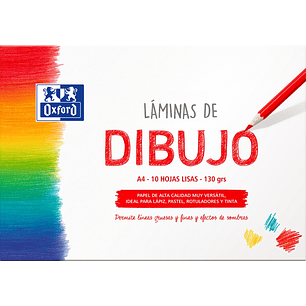 Oxford Dibujo Escolar Sobre de Laminas de Dibujo A4 - 10 Hojas de 130gr - Papel Liso de Alta Calidad - Ideal para Estudiantes y Artistas