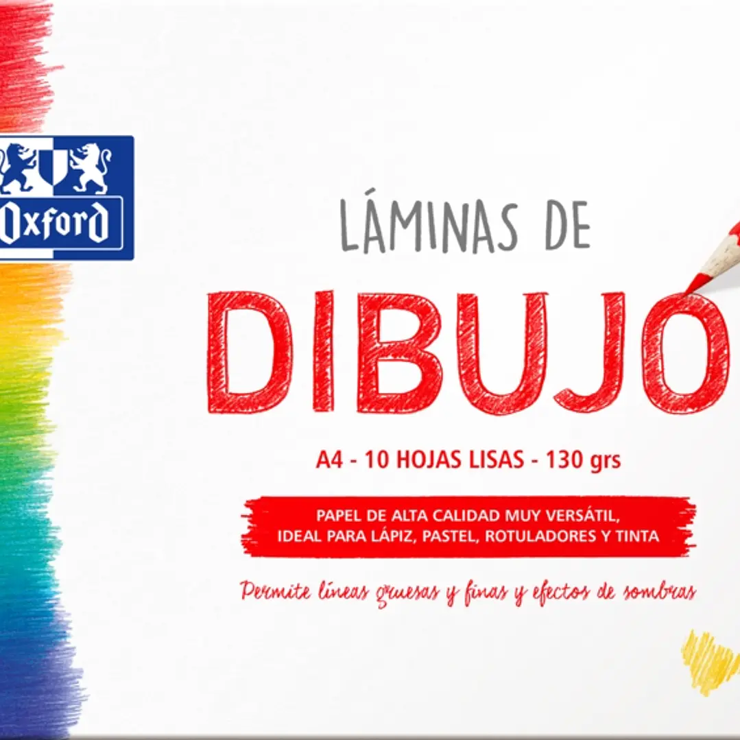 Oxford Dibujo Escolar Sobre de Laminas de Dibujo A4 - 10 Hojas de 130gr - Papel Liso de Alta Calidad - Ideal para Estudiantes y Artistas 1