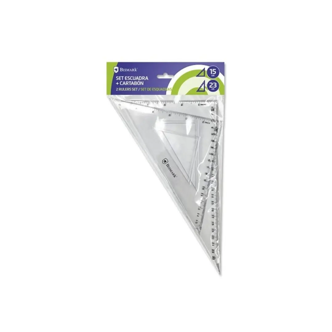 Bismark Pack de Escuadra 15cm y Cartabon 23cm - Fabricados en Plastico - Ideal para el Colegio - Transparentes 1