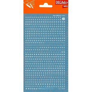 Apli Letras Transferibles Blancas 2.5mm - 730 Caracteres - Facil Aplicacion y Gran Adherencia - Versatil para Diferentes Superficies - Blanco