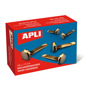 Apli Caja de 100 Encuadernadores Metalicos Dorados 17mm - Sin Arandela - Aptos para Todo Tipo de Documentos - Ideales para Encuadernar y Manualidades