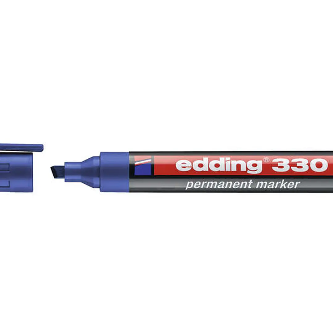 Edding 330 Rotulador Permanente - Punta Biselada - Trazo entre 1 y 5 mm. - Tinta casi Inodora - Capuchon con Clip - Secado Rapido - Color Azul 1