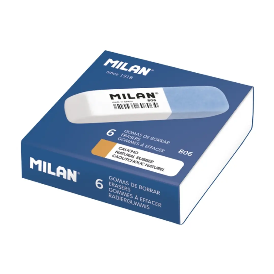 Milan 806 Gomas Biseladas - Doble Dureza - Abrasivo para Tinta - Flexible para Lapiz - Color Azul 1