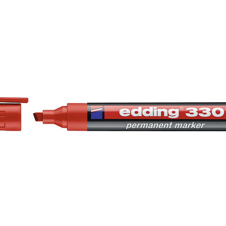 Edding 330 Rotulador Permanente - Punta Biselada - Trazo entre 1 y 5 mm. - Tinta casi Inodora - Capuchon con Clip - Secado Rapido - Color Rojo 1