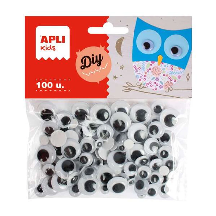 Apli Pack de 100 Ojos Moviles Redondos Adhesivos - Medidas Surtidas Ø 7 mm, Ø 10 mm, Ø 12 mm y Ø 15 mm - Color Negro 1
