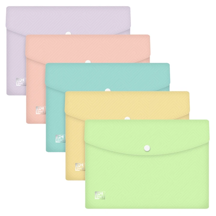 Oxford Urban A5 Sobre Portadocumentos de Plastico Rigido Translucido A5 - Capacidad hasta 40 Hojas - Cierre de Broche - Colores Pastel Surtidos 1