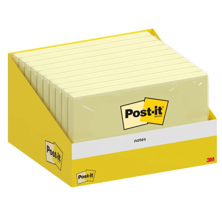Post-It Bloc de 100 Notas Adhesivas Reposicionables - 76x127mm - Paquete de Carton - 100% PEFC - Color Amarillo Claro 1