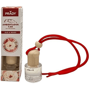 Prady Ambientador Coche OUD & Rose - Frasco de Cristal 6 ml y Cuerda para Espejo Retrovisor