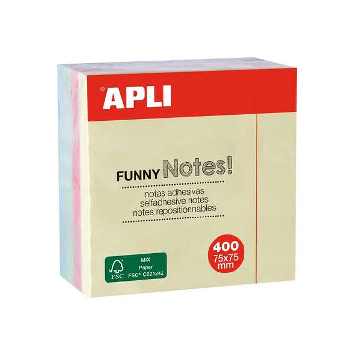 Apli Funny Cubo de 400 Notas Adhesivas 75 x 75 mm - Colores Pastel Surtidos 1