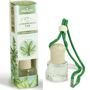 Prady Ambientador Coche Marihuana - Frasco de Cristal 6 ml y Cuerda para Espejo Retrovisor