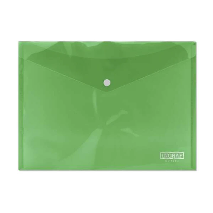 Ingraf Sobre Portadocumentos A4 - Cierre de Broche - Polipropileno Cristal Transparente - Color Verde 1