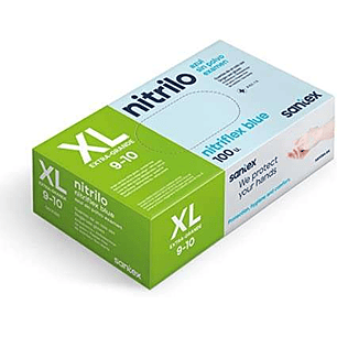 Santex Nitriflex Blue Pack de 100 Guantes de Nitrilo para Examen Talla XL - 3.5 gramos - Sin Polvo - Libre de Latex - No Esteriles - Color Azul