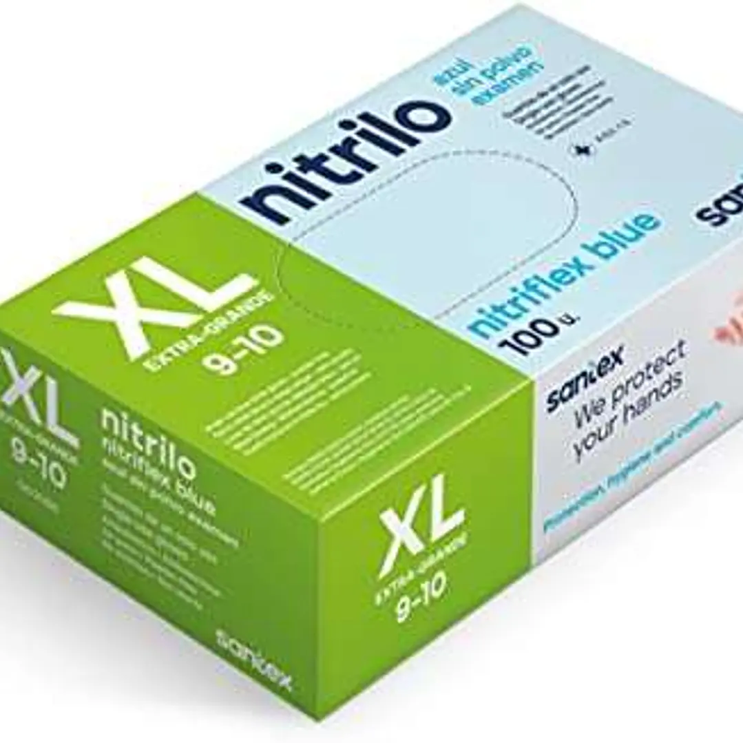 Santex Nitriflex Blue Pack de 100 Guantes de Nitrilo para Examen Talla XL - 3.5 gramos - Sin Polvo - Libre de Latex - No Esteriles - Color Azul 1