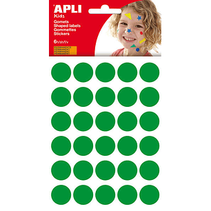 Apli Bolsa de 180 Gomets Redondos Ø 20mm - Adhesivo Permanente - Desarrollo de Habilidades y Creatividad - Ideal para Escuelas Infantiles - Color Verd