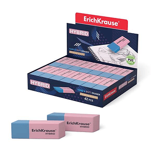 Erichkrause Hybrid Borrador de Doble Cara - Diferente Grado de Dureza - Caucho Termoplastico Hipoalergenico - Color Rosado y Azul