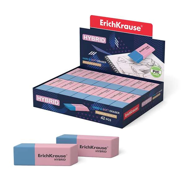 Erichkrause Hybrid Borrador de Doble Cara - Diferente Grado de Dureza - Caucho Termoplastico Hipoalergenico - Color Rosado y Azul 1